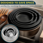 Stainless Steel Mixing Bowls with Lids Set, 5 Sizes, 3 Graters, Non-Slip Base, Airtight Lids, Metal Mixing Bowls for Kitchen, Food Prep, Storage, 0.63QT-5QT, Black
