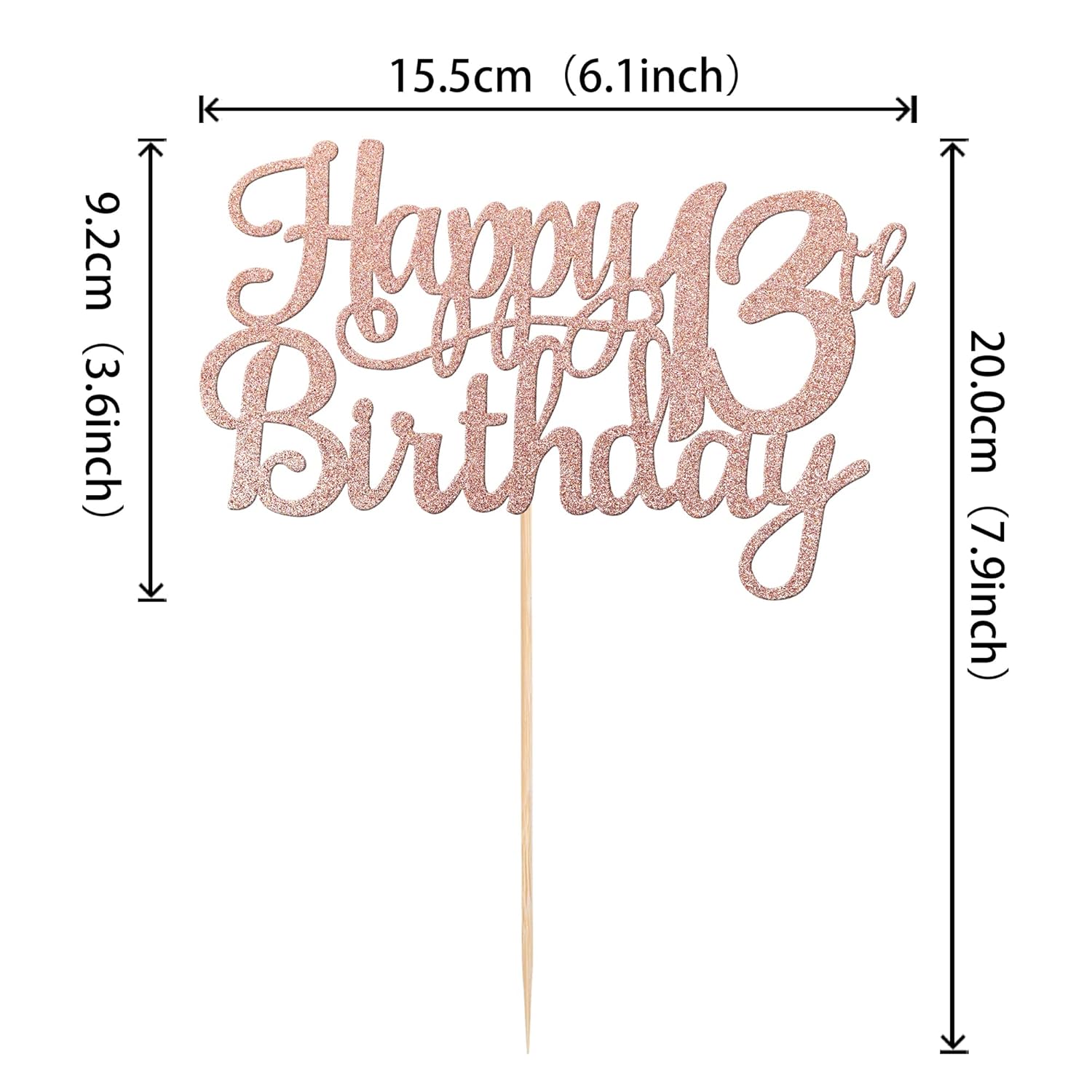 1 PCS Happy 13th Birthday Cake Topper Glitter Cheers to 13 Years Birthday Cake Pick Official Teenager 13 Fabulous Cake Decoration for Happy 13th Birthday Theme Party Decorations Supplies Rose Gold