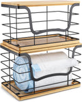 Trash Bag Dispenser Holder for Kitchen 2 Pack Laundry Room Trash Bag Holder Wall Mount Garbage Bag Dispenser Stainless Steel Roll Holder with Bamboo Top for Countertop, Under Sink