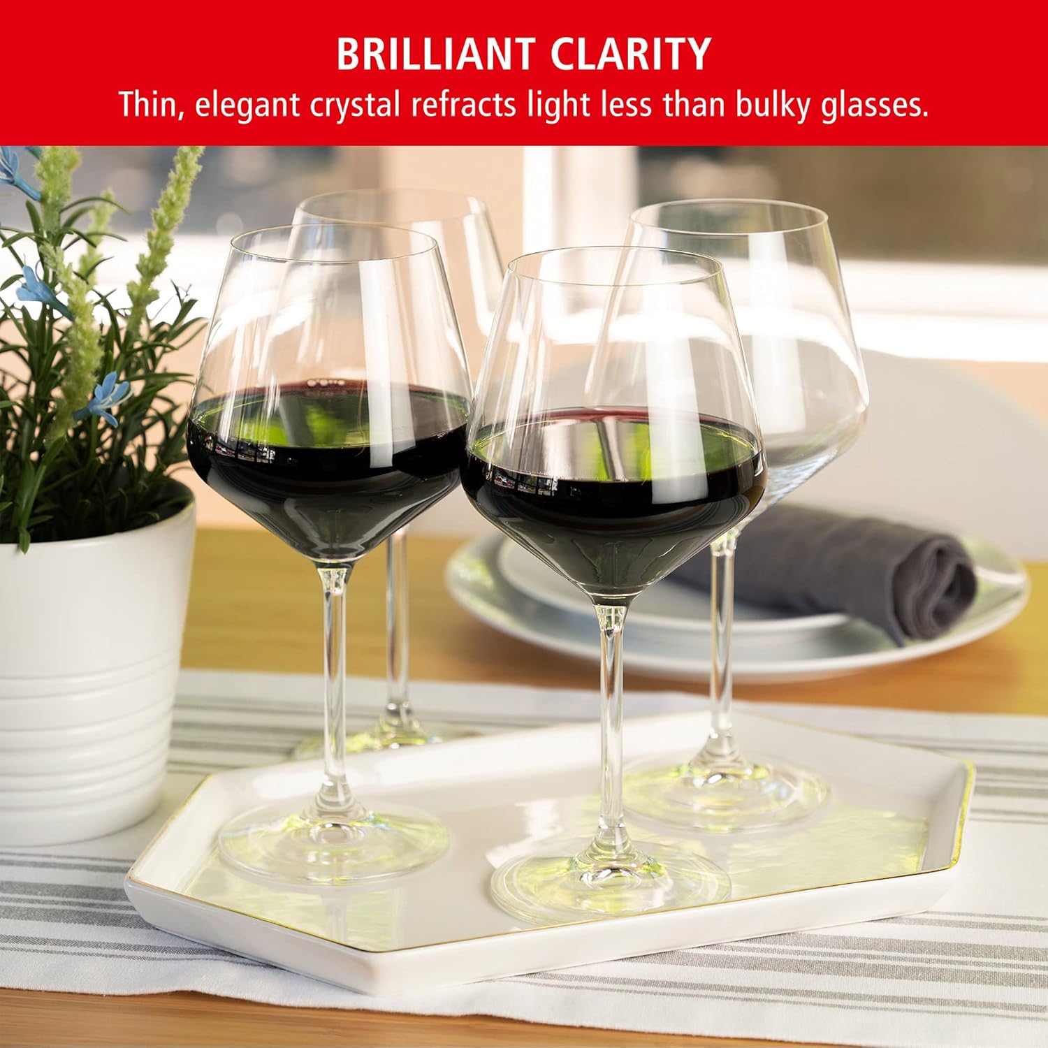 Spiegelau Style Burgundy Wine Glasses Set of 4 - European-Made Crystal, Classic Stemmed, Dishwasher Safe, Professional Quality Red Wine Glass Gift Set - 22.6 oz