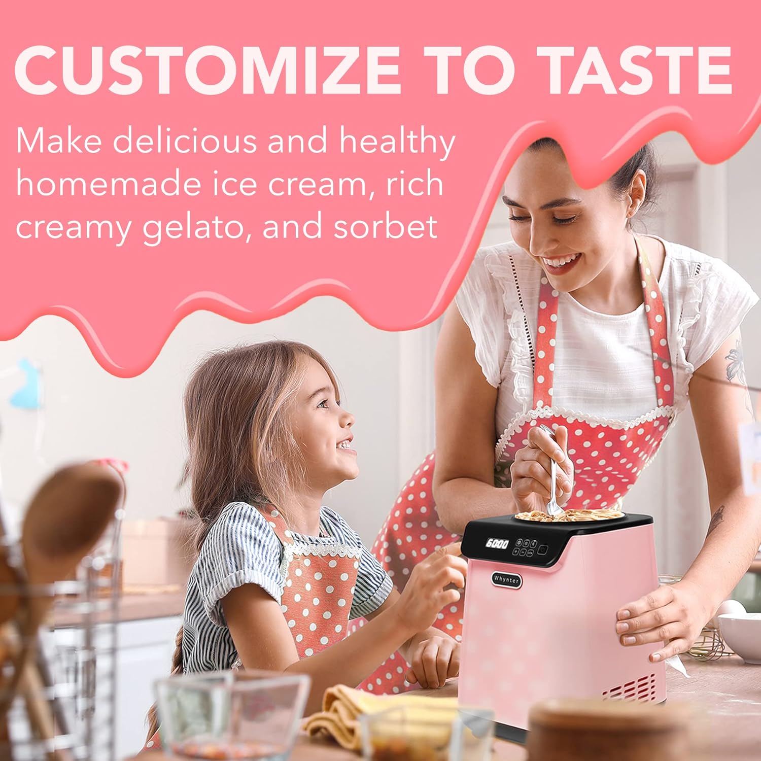 Whynter Ice Cream Maker Machine Automatic 1.28 Qt Upright with Built-In Compressor, LCD Digital Display & Timer, No Pre-Freezing, ICM-128BPS, Black/Pink