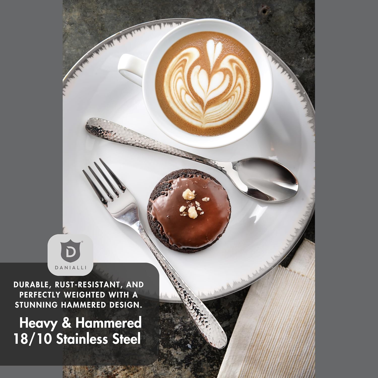 Hammered Silverware Set | Premium 18/10 Stainless Steel Flatware Service for 12 | Heavy-Duty & Dishwasher Safe | Built to Last (60-Piece, Fidenza Hammered)