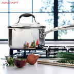 AVACRAFT Nonstick Saucepan with Glass Lid, Strainer Lid, 100% PTFE, PFOA Toxins Free, Two Side Spouts for Easy Pour, Multipurpose Sauce Pan with Lid, Ceramic Sauce Pot (2.5 QT Non-Stick Saucepan)