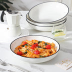 MALACASA 10" Large Pasta Bowls, 56 OZ White Salad Bowls Soup Bowls, Porcelain Serving Bowls Set of 4, Ivory White & Black Rim, Microwave & Dishwasher Safe, Series REGULAR