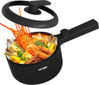 HYTRIC Hot Pot Electric, 1.5L Portable Non-stick Frying Pan, Electric Cooker for Steak, Egg, Pasta, Ramen Cooker with Dual Power Control, Mini Electric Pot for Office, Dorm Room Essential, Black