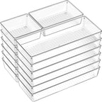 Criusia 18 Pcs Large Size Clear Drawer Organizer Set, Acrylic Non Slip Non Cracking Kitchen Drawer Storage Tray Divider, Multifunctional Storage for Cosmetics, Bathroom, Tools, Kitchen and Office