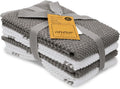 AMOUR INFINI Kitchen Towels Pack of 4 - Absorbent, Quick Drying Premium Cotton Tea Towel - Kitchen Linens 16x28 Inch Dish Towels with Hanging Loop (L.Grey)