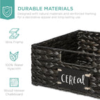 Best Choice Products Set of 4 13x12in Water Hyacinth Pantry Baskets, Woven Organizers w/Chalkboard Label, Chalk Marker - Black