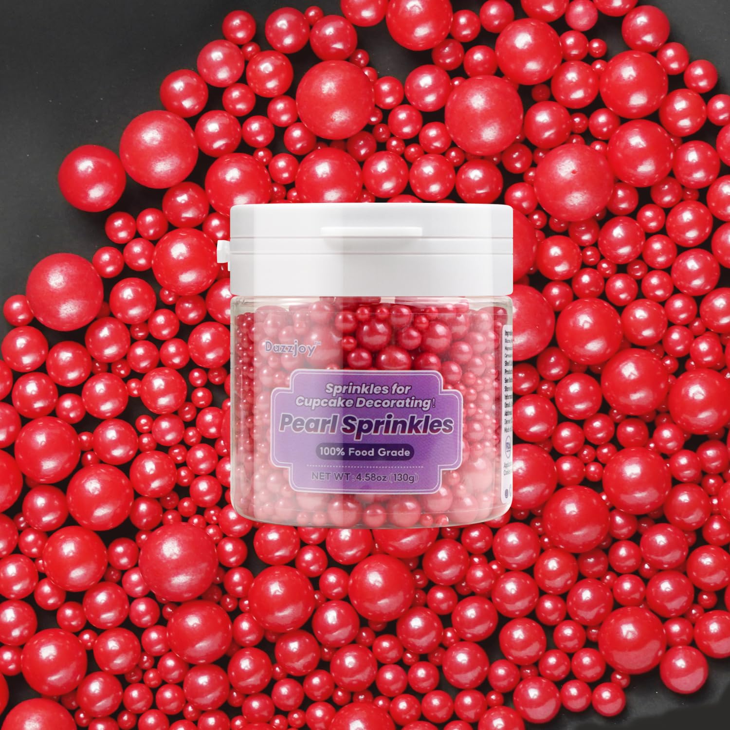 Dazzjoy Edible Christmas Red Pearl Sugar Sprinkles, Mix Size, 4.58oz, Red Sprinkles for Cupcake Decorating, Baking Cake Decorations, Wedding Party Valentines Easter Supplies