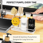 Moforoco Kitchen Dish Soap Dispenser Set, 16OZ Glass Bottle, Hand and Dish Soap Dispenser Set, Instant Dry Tray, Non-Slip Silicone Pad, Brush Holder with Smiley Face Sponge Holder, Kitchen Decor