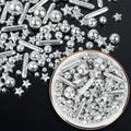 Silver Pearl Sugar Sprinkles,Edible Stars Rods Candy,Mix Size 130g/4.58oz,Baking Cake Decorations,Cupcake Toppers,Cookie Decorating Donuts Ice Cream,Birthday Wedding Party Valentines Christmas Supplies