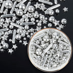 Silver Pearl Sugar Sprinkles,Edible Stars Rods Candy,Mix Size 130g/4.58oz,Baking Cake Decorations,Cupcake Toppers,Cookie Decorating Donuts Ice Cream,Birthday Wedding Party Valentines Christmas Supplies