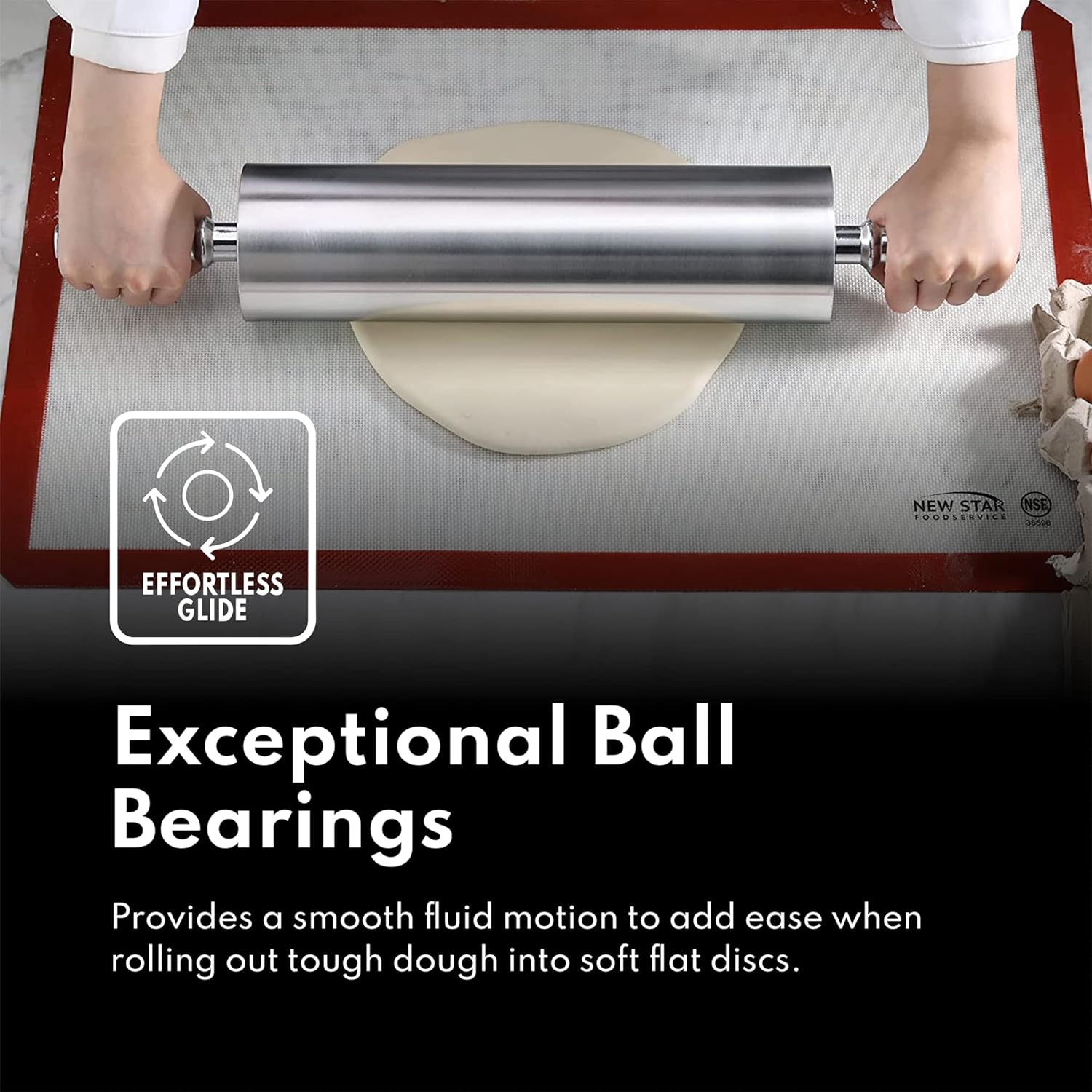 New Star Foodservice 37500 Extra Heavy Duty Restaurant Aluminum Rolling Pin, 13", Silver