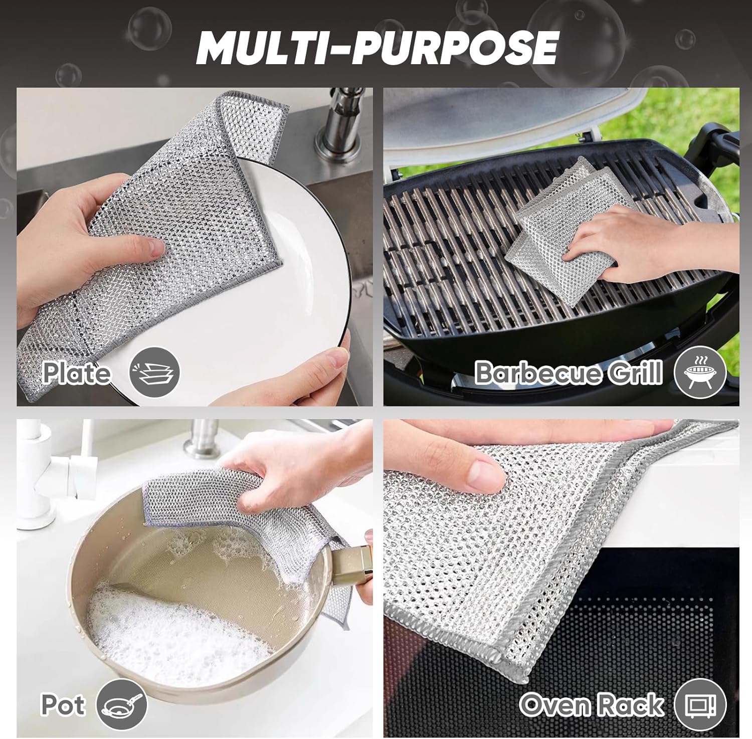 Orighty 12 Pcs Multipurpose Wire Dishwashing Rag, Non-Scratch Wire Dish Cleaning Cloths for Wet and Dry, Reusable Steel Scrubber for Kitchen, Powerful Dishcloth Rag for Cookware, Dish, Stove-7"x8"