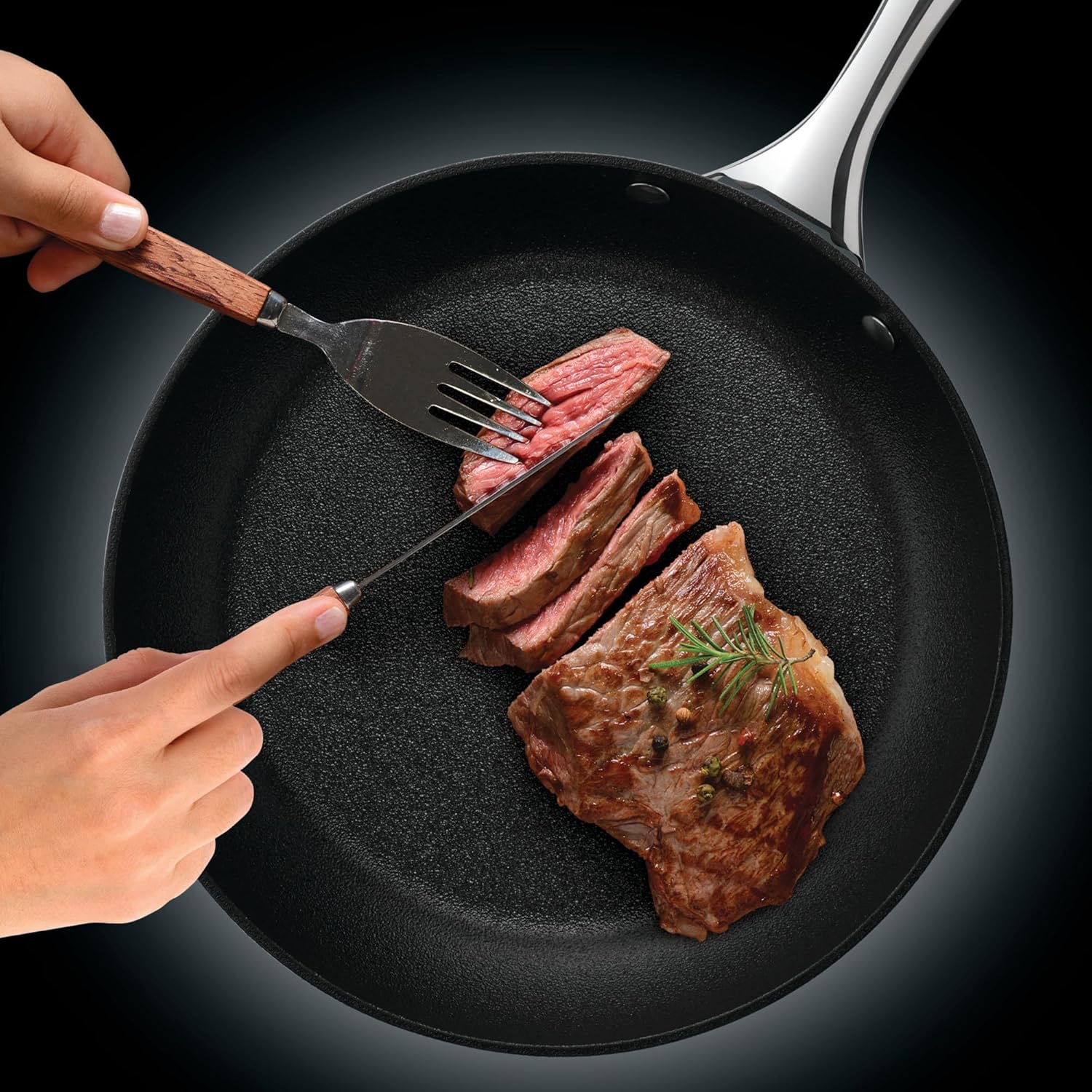 Starfrit The Rock Diamond 10PC Non-Stick Set - Durable Forged Aluminum - Oven Safe - PFOA Free - Easy to Clean - Black