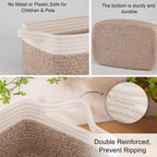 OIAHOMY 3 Pack Storage Baskets for Organizing, Woven Cotton Rope Basket for Shelves, Closet Organizer Bins with Handles, Rectangle Toy Organization, 13.78''×9.84''×5.5'', Brown & White