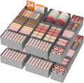Lifewit Drawer Organizer Clothes for Closet 24 Pack, 3 Sizes Underwear Wardrobe Drawer Dividers, Fabric Foldable Dresser Storage Organizer Bins for Sock, Bra, Lingerie, Undies, Grey