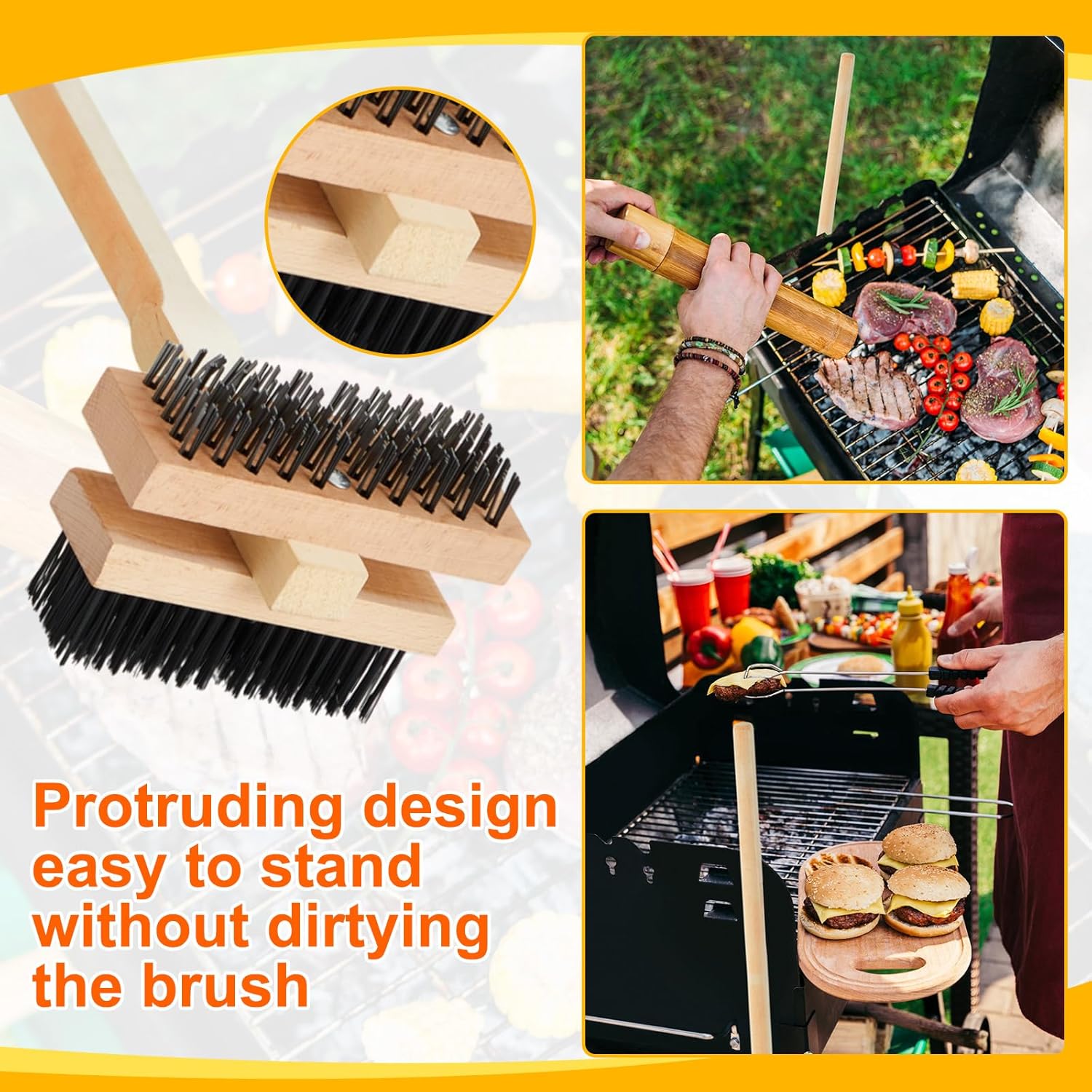 1 Pack Stainless Steel Grill Brush 48 Inch Large Double Ended Grill Brush with Long Handle for Commercial BBQs Outdoor Good Picnic Restaurant Kitchens Dealing with Grease Residue and Buildup