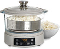 COOK WITH COLOR 3L Glass Low Carb Rice Cooker - Makes 6 Cups Low Sugar Rice with Auto Lift Filter Basket, Hotpot & Steamer for Rice, Grains and Oats, Digital Panel with Keep Warm Function, Sand