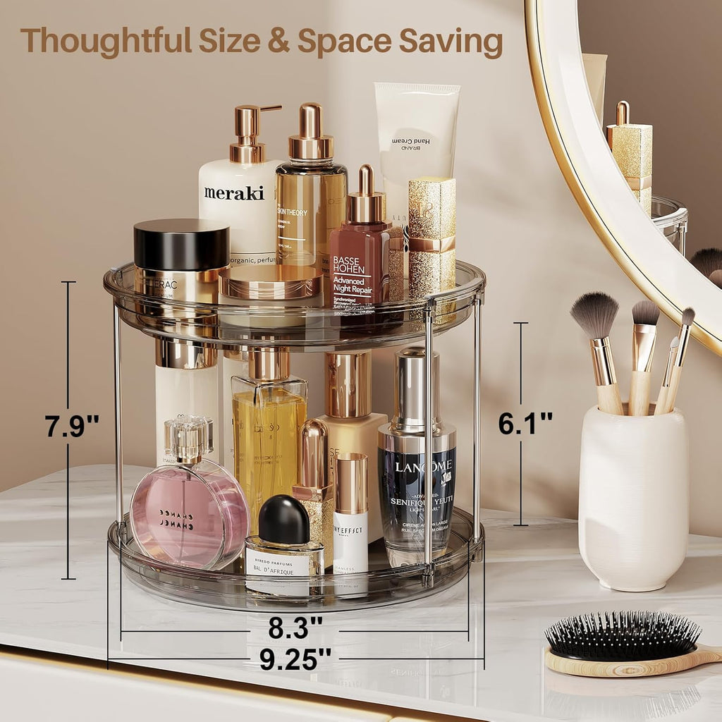 LAMU 2 Pack 2 Tier Lazy Susan Turntable Organizer 9.25'' Rotating Spice Rack Organization for Cabinet, Kitchen, Pantry, Countertop, Bathroom, Vanity, Medicine Cabinet Organizer, Grey