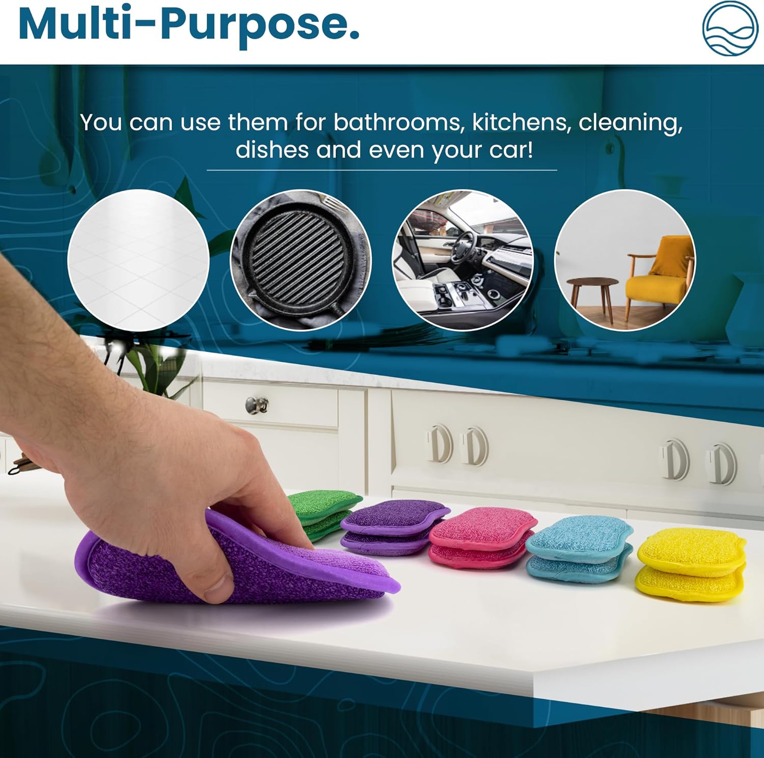 – 10 Kitchen Sponges Pack– Washable and Reusable Dishes Sponge Rubber – 6 X 3 inches - Multicolored