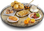 Lazy Susan Turntable Organizer for Table Top, 24’’ Round Wooden Lazy Susan for Cabinet Kitchen Countertop Pantry Dining Coffee Table for Condiments Spices, Rustic Bathroom Vanity Tray for Soap Candle