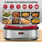 Electric Dutch Oven Multi-Cooker, 5.8QT Enameled Cast Iron Pot - 1250W Fast Heating, 6 Preset Functions, Digital Display & Keep Warm, Oven Safe Pot To 392℉, with Removable Pot, Steam Rack