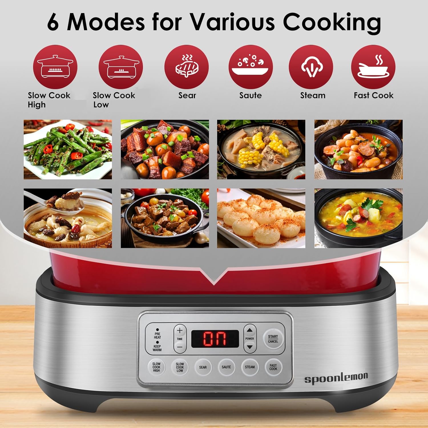 Electric Dutch Oven Multi-Cooker, 5.8QT Enameled Cast Iron Pot - 1250W Fast Heating, 6 Preset Functions, Digital Display & Keep Warm, Oven Safe Pot To 392℉, with Removable Pot, Steam Rack