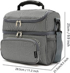 FlowFly Double Layer Cooler Insulated Lunch Bag Adult Lunch Box Large Tote Bag for Men, Women, With Adjustable Strap,Front Pocket and Dual Large Mesh Side Pockets
