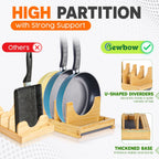 [Adjustable] Bamboo Pots and Pans Organizer under Cabinet, Expandable Bakeware & Cutting Board Organizers with Diatomaceous Earth Base & 10 PCS Adjustable Dividers, Tray Organizer for Kitchen Storage