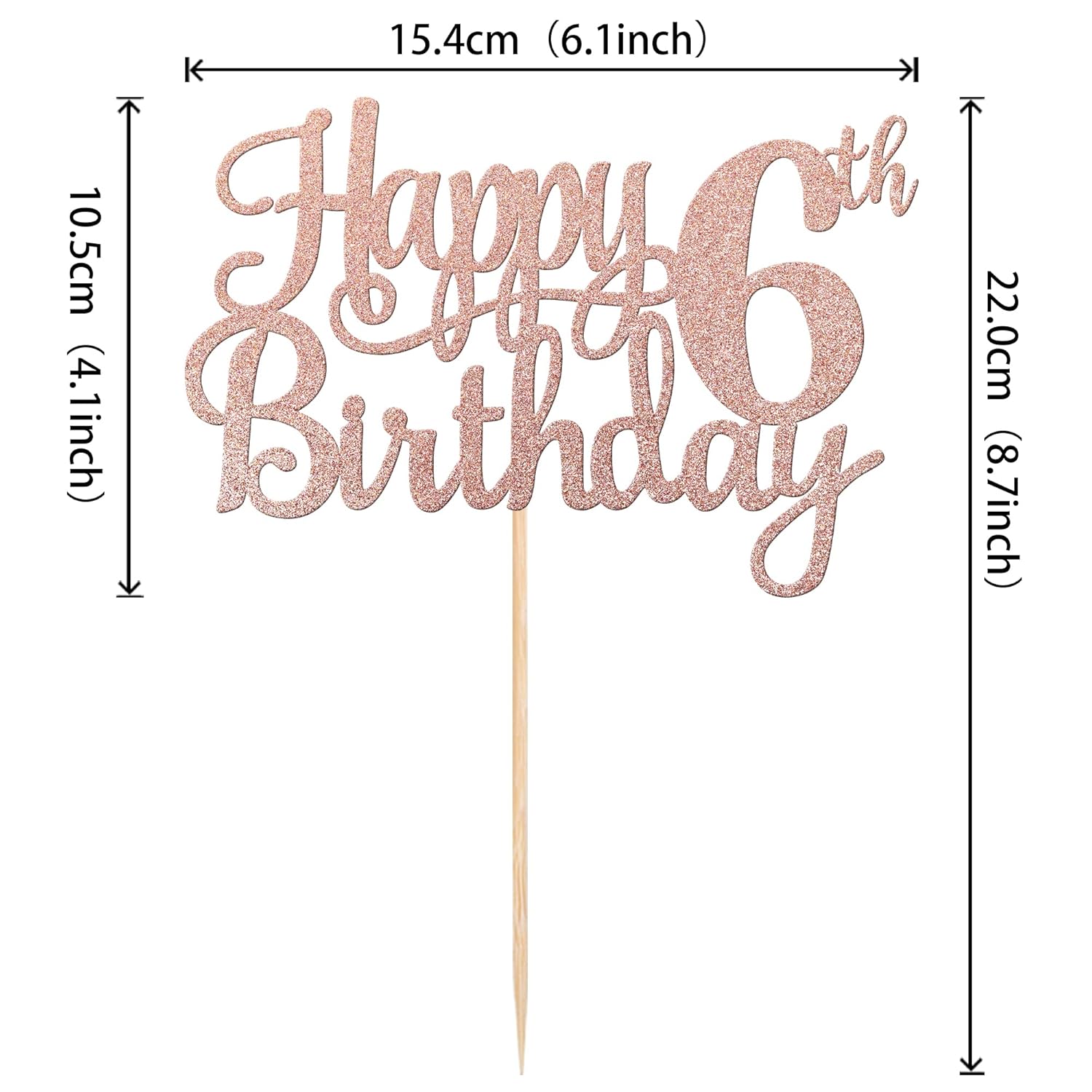 1 PCS Happy 6th Birthday Cake Topper - Glitter Cheers to 6 Years - Fabulous Cake Decoration for 6th Birthday Theme Party - Rose Gold