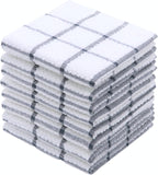 Cotton Grid Dish Cloths, Terry Cleaning Rags, 12 x 12 Inches, Light and Soft, Quick Drying Dish Rags, 8pc/Set (Grey)