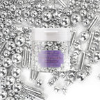 Dazzjoy Edible Silver Star Pearl Sprinkles, Ball Sugar Candy, Edible Silver Pearls for Cake Sprinkles, 130g/4.58oz, Cupcake & Cookies Topper Decoration, Wedding Party Halloween Christmas Supplies