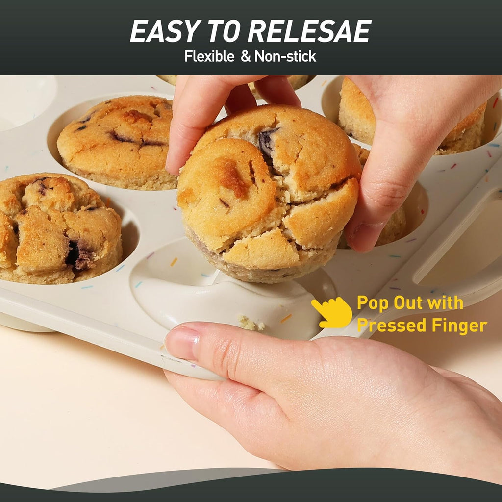 2 Packs 12 Cups Silicone Muffin Pan with Metal Reinforced Frame Regular Size Cupcake Pan Tray Egg Bites Oven Safe Silicone Molds Cookie Muffin Pan Tin Best Baking Sheets Non Toxic Clearance