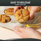 12 Cups Silicone Muffin Pan with Metal Reinforced Frame Regular Size Cupcake Pan Tray Egg Bites Silicone Circle Cookie Molds Muffin Tin Tart Pans Home Baking Supplies Stuff Necessities Cookware