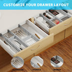 6 Pack Bamboo Drawer Dividers with 12 Inserts, Expandable Adjustable Clothes Drawer Organizers and Storage from 17" to 22" for Kitchen, Bedroom, Dresser, Cosmetics (Gray)