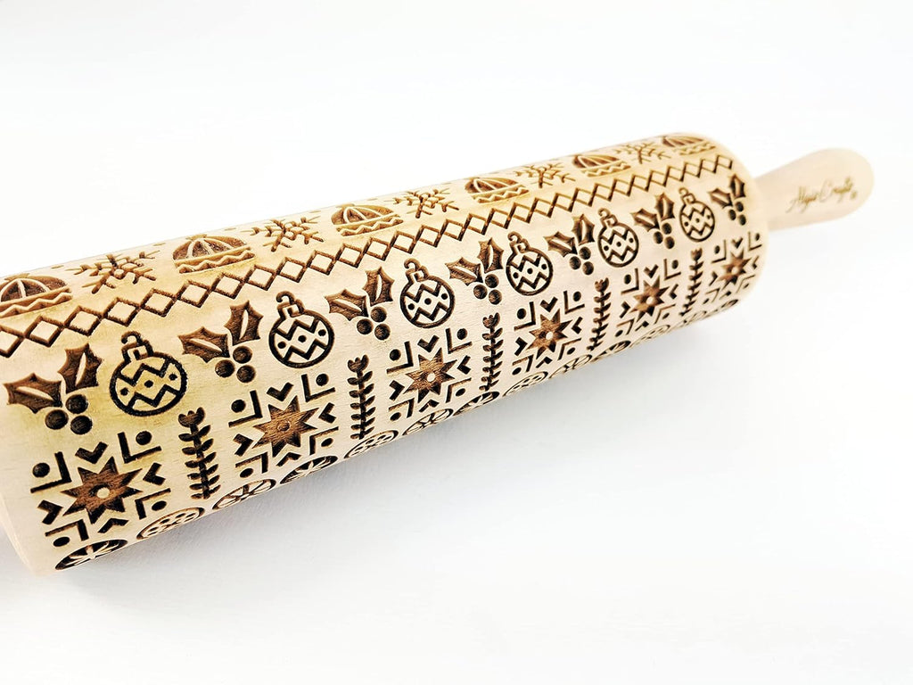 WINTER Embossing Rolling Pin for Christmas Cookies, Gingerbread, Shortbread by Algis Crafts