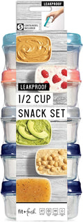 Fit & Fresh Small Plastic Containers With Lids 4 oz, Snack Containers for Adults and Kids, Reusable Leakproof Dressing and Condiment Containers, Multicolor, 5PK, Light