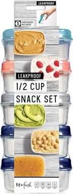 Fit & Fresh Small Plastic Containers With Lids 4 oz, Snack Containers for Adults and Kids, Reusable Leakproof Dressing and Condiment Containers, Multicolor, 5PK, Light