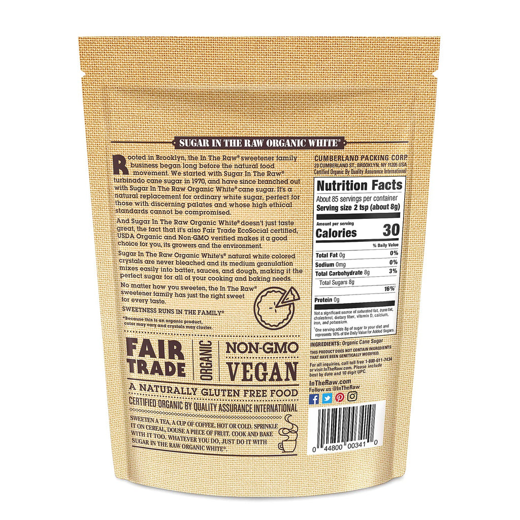Sugar In The Raw Organic Granulated White Premium Cane Sugar, Pure Natural Sweetener, Hot & Cold Drinks, Coffee, Cooking, Baking, Vegan, Gluten-Free, Non-GMO, Bulk Sugar, 24 oz Bag (1-Pack)