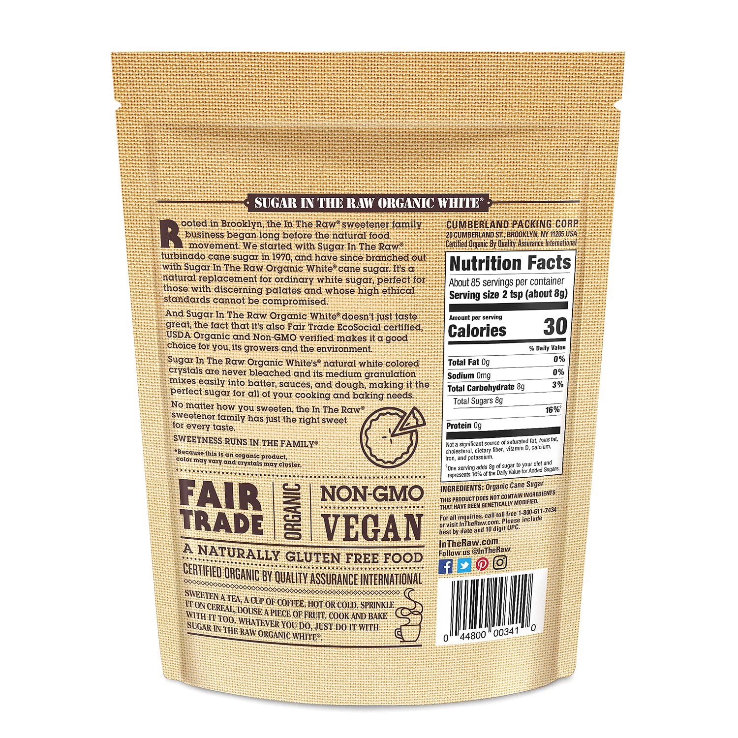 Sugar In The Raw Organic Granulated White Premium Cane Sugar, Pure Natural Sweetener, Hot & Cold Drinks, Coffee, Cooking, Baking, Vegan, Gluten-Free, Non-GMO, Bulk Sugar, 24 oz Bag (1-Pack)