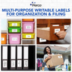 Perco White Labels 3x5 Inch 500 Stickers/Roll with Easy Peel Perforation and Strong Adhesion for Inventory Management, Color Coding, Moving Boxes, Retail, Organizing & Crafts – Made in USA