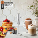 Zulay Kitchen Powerful Milk Frother Wand With 4 AA Duracell Batteries - Ultra Fast Handheld Drink Mixer - Electric Whisk Foam Maker for Coffee, Lattes, Cappuccino, Matcha & Creamer -