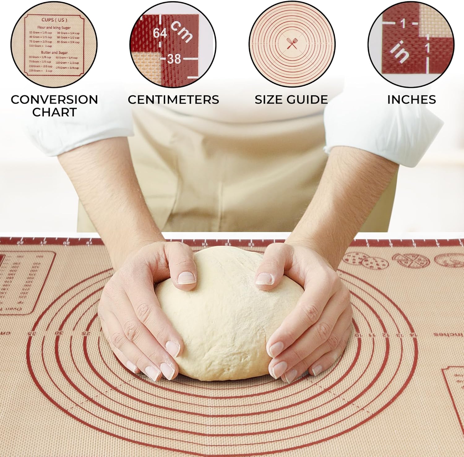 Zulay Kitchen Silicone Baking Mat Sheet - Reusable Silicone Baking Sheet - Easy & Convenient Nonstick Baking Supplies - Mats for Baking - Oven Safe - 16.5"x11.6" (Light Red)