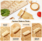 Tioncy 7 Pcs Gnocchi Pasta Making Tool, Wood Gnocchi Board with Ravioli Stamp and Rolling Pin Set Homemade Kitchen Gift for Baking Lovers(Plaid and Stripe Style)