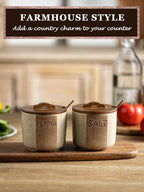 Ceramic Salt and Pepper Bowl, Salt Cellar with Lid and Spoons Salt Containers for Countertop Pepper Holder Box, Beige