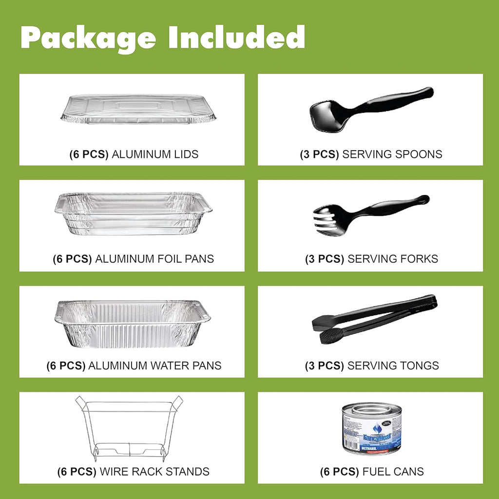 Disposable Chafing Dish Buffet Set, Food Warmers for Parties, Complete 39 Pcs of Chafing Servers with Covers, Catering Supplies with Half-Size Pans (9x13), Warming Trays for Food with Utensils & Lids