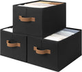 StorageWorks Storage Baskets for Shelves, Foldable Fabric Closet Storage Bins with Handles, Clothes Organizer Laundry Baskets, Black, 3-Pack, Large