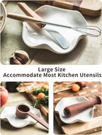Spoon Rest for Stove Top, 5.2" Ceramic Spoon Holder for Kitchen Countertop, Coffee Spoon Rest, Large Cooking Spatula Holder for Spoons, Ladles or Tongs, Housewarming, Christmas Gifts, White