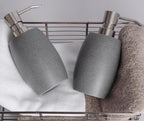 Sandstone Textured Resin Soap Dispenser with Metallic Pump and Waterproof Bottle Labels for Bathroom Kitchen Dish Hand Wash Shower Lotion Shampoo, 12 Oz, 2 Sets Gray